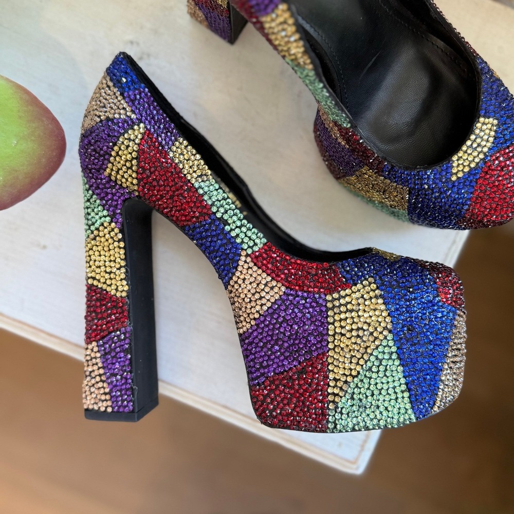 AZALEA WANG Margaret Multi Rhinestone Platform Heels Party Colorful WOMEN 6 - Picture 2 of 12